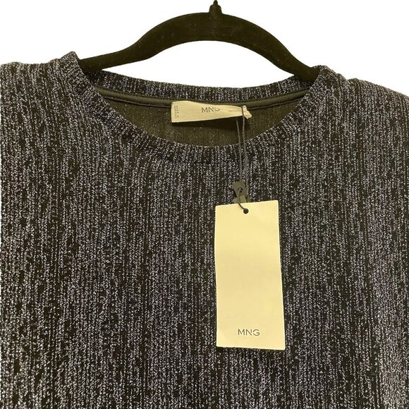 MANGO Black Lurex Knitted Short Sleeve T-shirt Sz L NWT - Picture 5 of 10